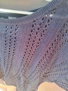 Navy Blue Knit Open Weave Top