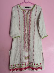 Embroidered Beige Kurta for Women