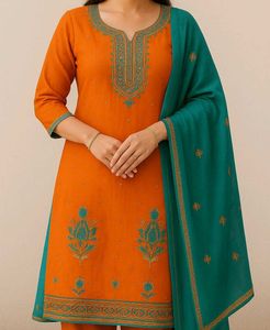 Orange Embroidere unstitched suit ( Free Delivery)