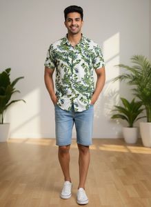 Tropical Leaf Print Men's Shirt