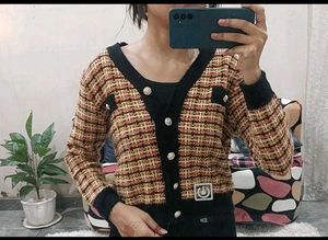 Tweed Style Cropped Cardigan