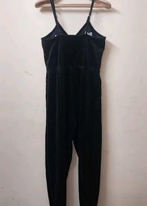 Black velvet Velour Embroidered Jumpsuit