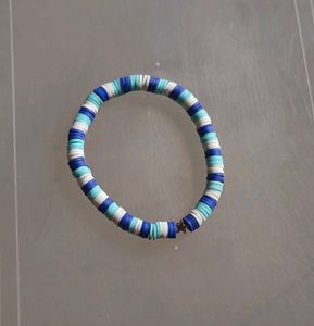 Blue Heishi Beaded Bracelet with Heart Charm