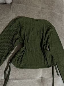 Olive Green Long Sleeve Crop Top