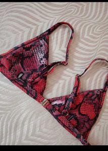 Red Snake Print Bikini Top