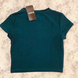 Teal Green Textured Crop Top