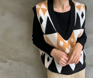Korean Oversized Patterned V-neck Sweater Vest