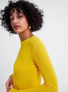 Ribbed Long Sleeve Midi Dress - Mustard Yellow