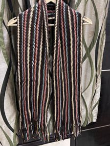 Striped Knitted Scarf with Fringe