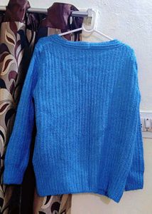V-Neck Blue Knit Sweater