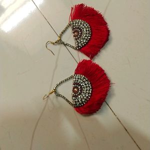 Red Fringe Beaded Earrings