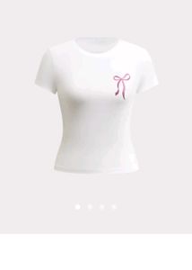 Cute White T-Shirt with Pink Bow Graphic