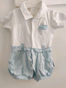 White and Sky-blue Romper
