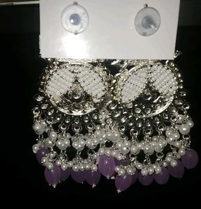 Stylish White &amp; Purple Dangle Earrings