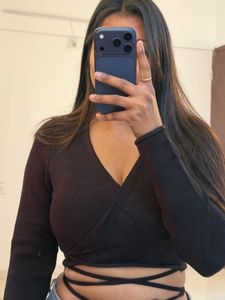 Black Wrap Tie-Up Crop Top