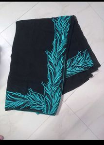 Elegant Black &amp; Embroidery Border Saree