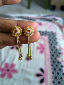 Elegant Gold Drop Earrings with Colorful Accents