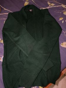 Dark Green Ribbed Knit Cardigan