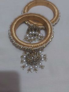 Elegant Gold Bangles with Pearl Charms