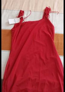 Chic Red Mesh Trim Mini Dress