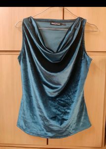 Teal Velvet Cowl Neck Top