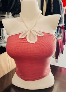 Pink Ribbed Halter Top