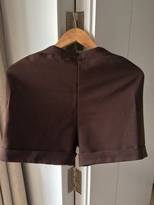 Chocolate brown button down shirt with shorts
