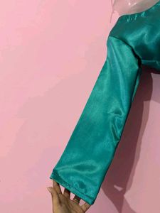 Elegant Teal Satin Kurta Skirt Set