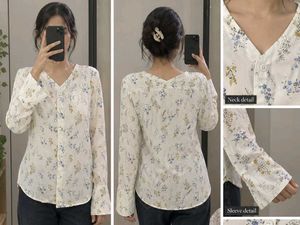 Floral Print V-Neck Long Sleeve Top