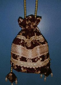 Elegant Brown &amp; Gold Drawstring velvet potli