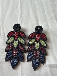 Boho Beaded Leaf Earrings