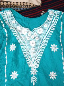 Teal Kurta with White Embroidery