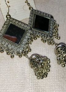 ✨ Oxidised Mirror Jhumka Earrings