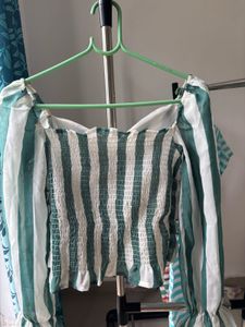 Chic Striped Ruffled Crop Top