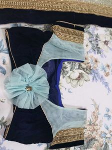 Embellished Light Blue saree with stiched blouse