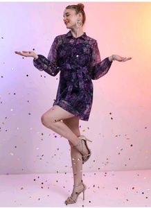 Sheer Floral Print Shirt Dress