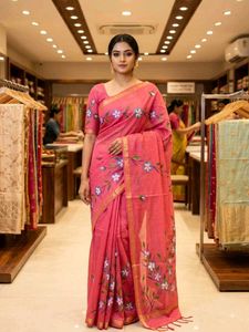 Elegant Pink Floral Print Saree