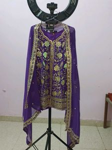 Purple & Gold Embellished Indian Outfit