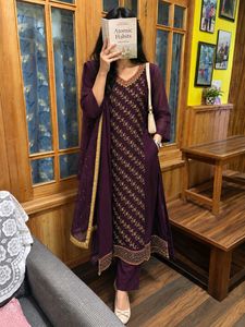 Purple Kurta Palazzo Set with Dupatta