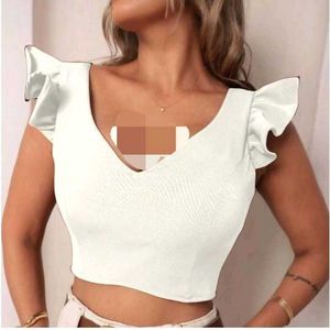 White Ruffle Sleeve Crop Top
