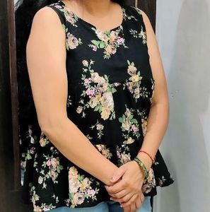 Black Floral Tiered Sleeveless Top