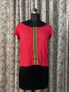 Vibrant Red Embroidered Top