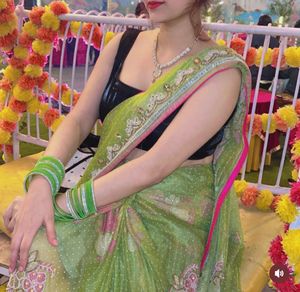 Elegant Green Embroidered Saree