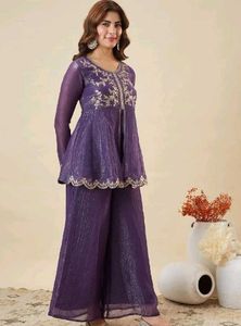 Elegant Purple Silk Kurti Set