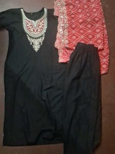 Elegant Black Kurta Set with Red Dupatta