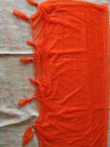 Vibrant Orange Tassel Net Dupatta