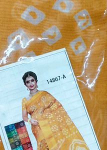 Red Saree with White Print
