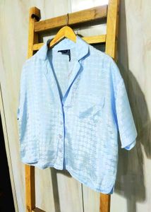 Light Blue Textured Button-Up Top Size-40