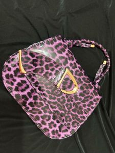 Purple Glossy Leopard Print Shoulder Bag