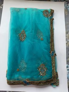 Designer Shaded Blue Net Saree